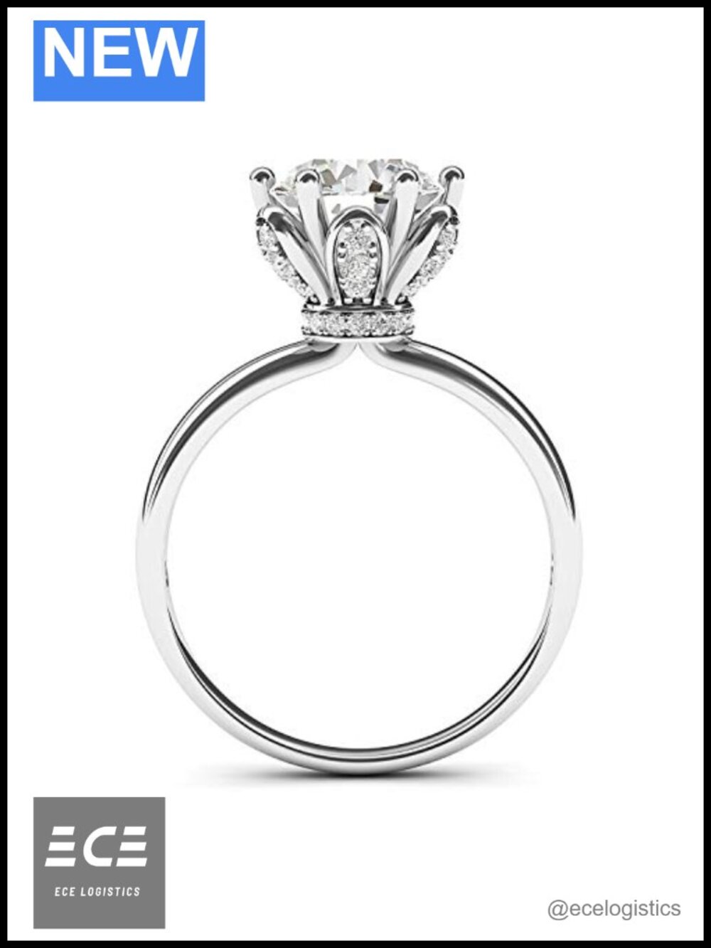 14k White Gold Moissanite Engagement Ring 2CT Round Flower 6-Prong
